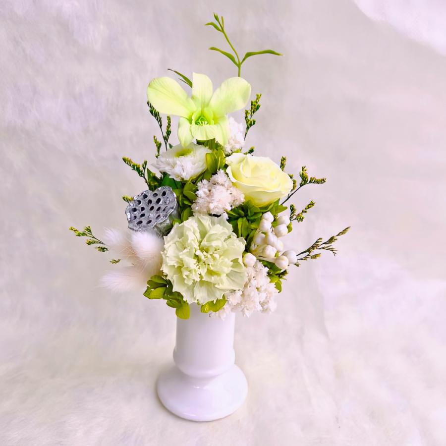 仏花 プリザーブドフラワー 送料無料 枯れない花 お仏壇 お供え花 お彼岸 仏壇飾り 花器付き 鶸色 小花 小さめ プレゼント インテリア 造花 ギフト | ブランド登録なし | 05