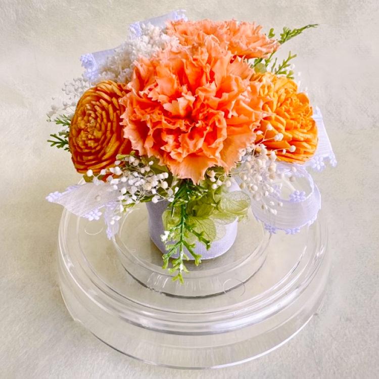 プリザーブドフラワー 送料無料 カーネーション 小花 花飾り フラワードーム だいだい色 プレゼント インテリア 造花 ギフト | ブランド登録なし | 08