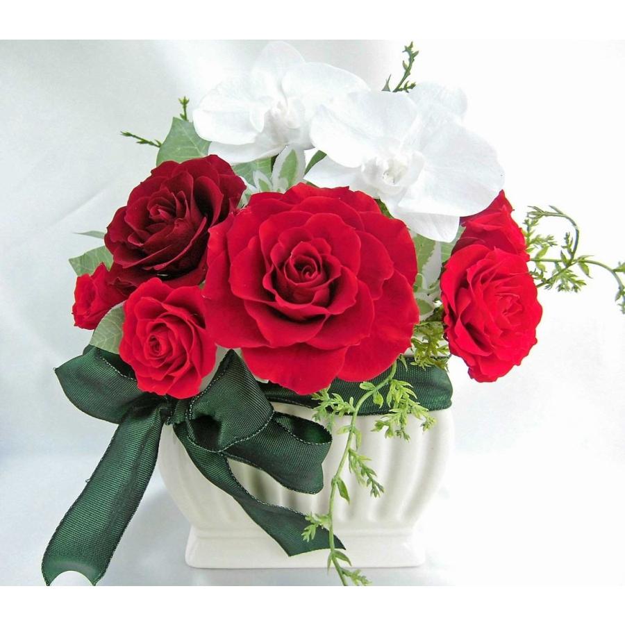 慶 ケース入 純白 胡蝶蘭 真紅 バラ アレンジ プリザーブドフラワー