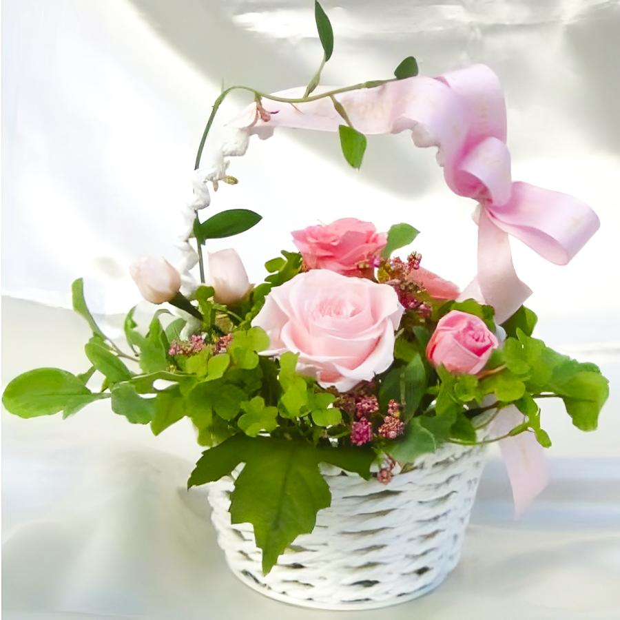 プリザーブドフラワー 送料無料 お祝い 誕生日 枯れない花 バスケット かご カゴ バラ プレゼント インテリア 造花 ギフト | ブランド登録なし | 01