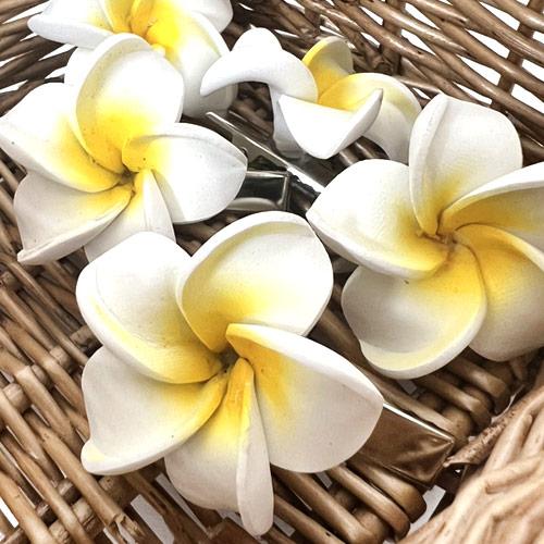 ハイビスカス（赤・黄）、プルメリアのハワイアンアクセサリー（楕円穴