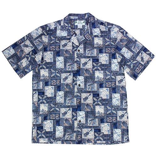 ハワイ アロハシャツ メンズ 半袖 Two Palms トゥーパームス ブロック ハワイ ネイビー おしゃれ ギフト プレゼント｜clara-hawaii｜02