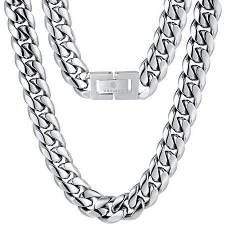 絶対一番安い Krkc Co 喜平ネックレス マイアミキューバンネックレス チェーン メンズ 幅12mm ステンレス 太目 4面カット ホワイトゴールド 56cm おしゃれ Www Skylanceronline Com