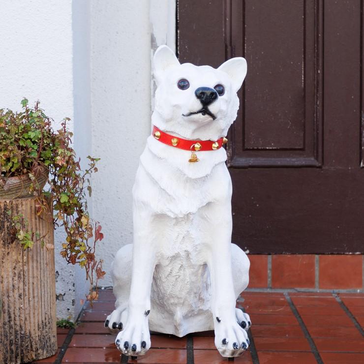 犬の置物 メーカー直送) わんわんリキ 白 犬 置き物 置物 玄関 明暗センサー付で
