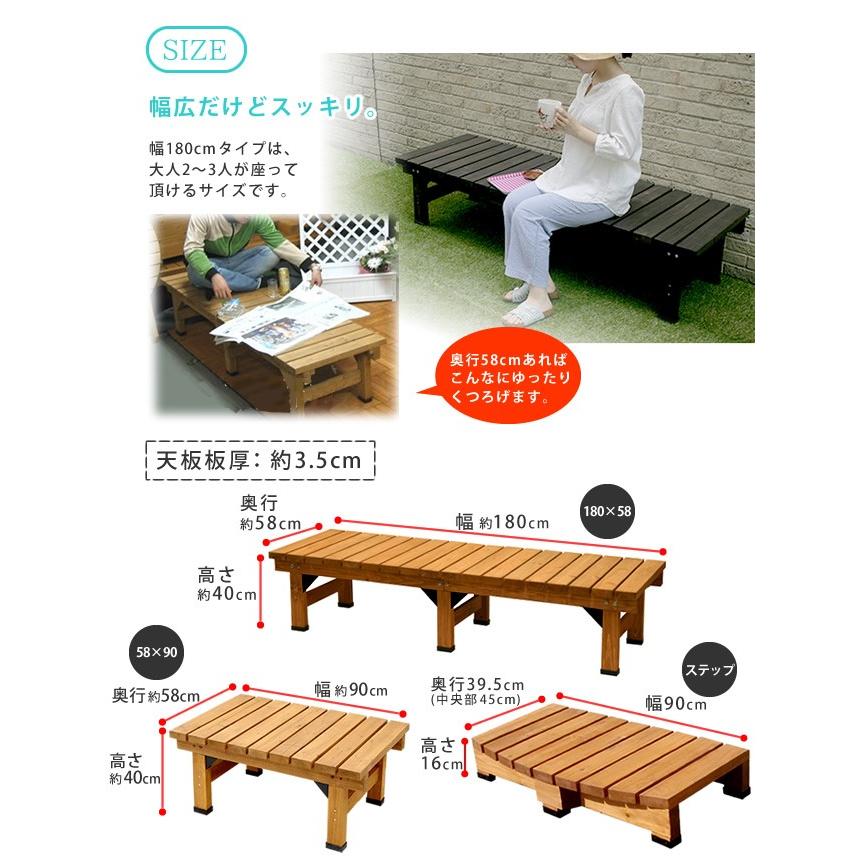 (メーカー直送) おしゃれ 屋外 庭 デッキ縁台 hiyori 3点セット 180×58 ダークブラウン DE-18058-3PSET-DBR 組立式の画像