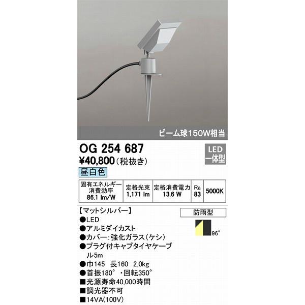 オーデリック　屋外用スポットライト　LED（昼白色）　OG254687