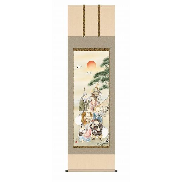 (製造会社直送) 掛け軸 床の間 掛軸 今めかしい 七福神 緒方葉水 尺五
