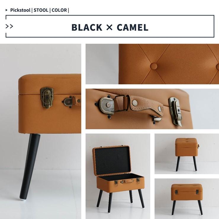 メーカー直送) トランク型 収納スツール Pick Stool ブラック×キャメル 