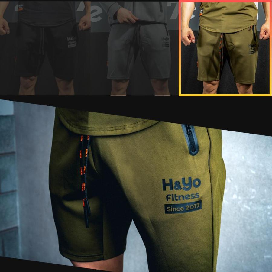 トレーニングウェア メンズ ハーフパンツ ショートパンツ ジムウェア 短パン 高伸縮性 ファスナー付 おしゃれ かっこいい ウェイトトレーニング | H＆Yo fitness | 11