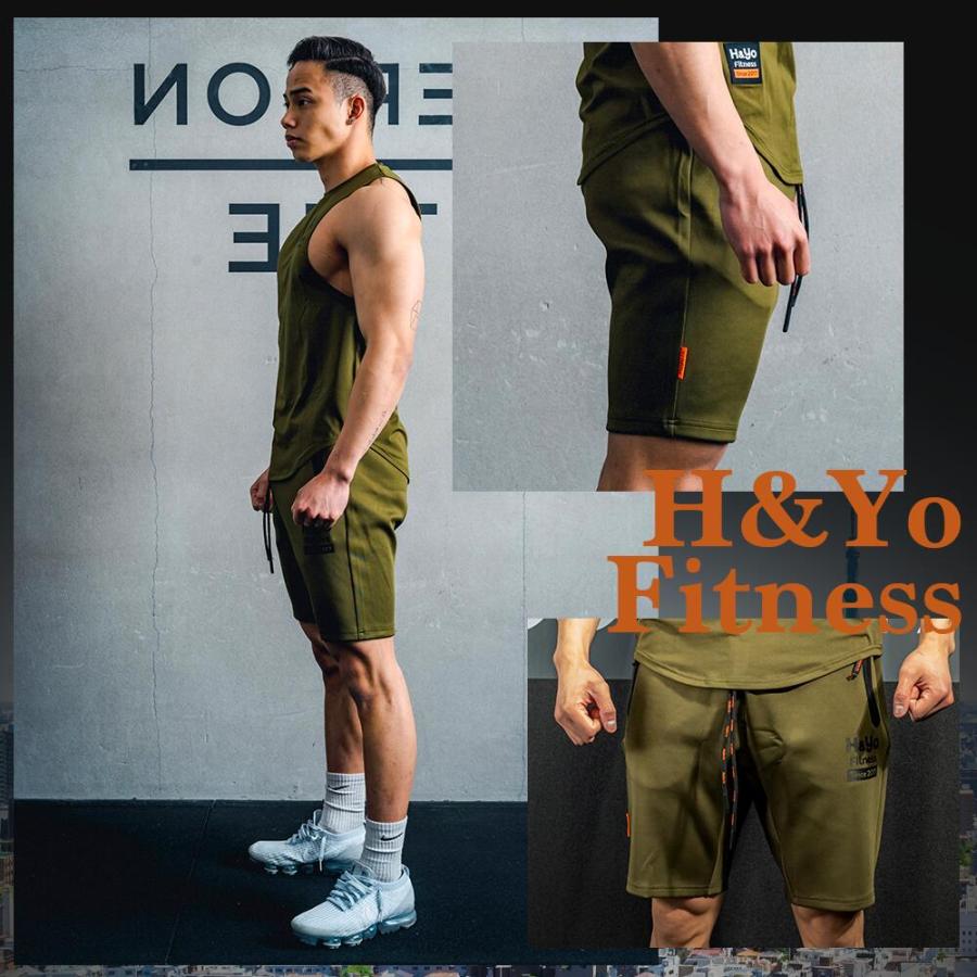 トレーニングウェア メンズ ハーフパンツ ショートパンツ ジムウェア 短パン 高伸縮性 ファスナー付 おしゃれ かっこいい ウェイトトレーニング | H＆Yo fitness | 12