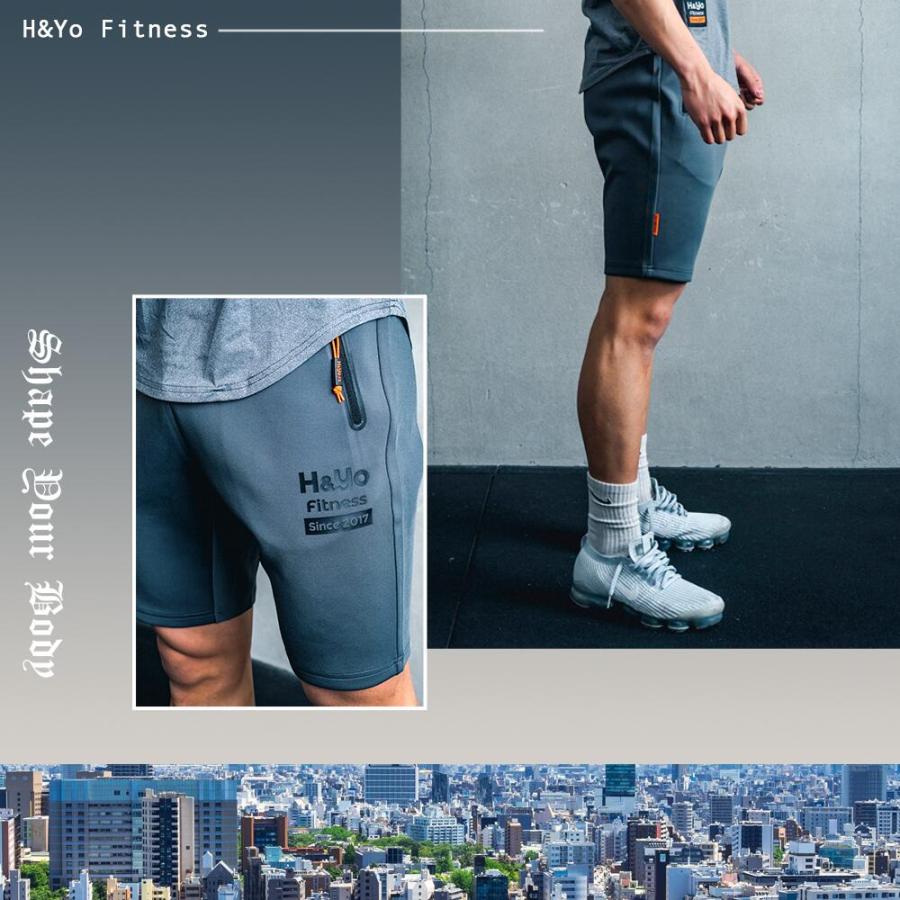 トレーニングウェア メンズ ハーフパンツ ショートパンツ ジムウェア 短パン 高伸縮性 ファスナー付 おしゃれ かっこいい ウェイトトレーニング | H＆Yo fitness | 17