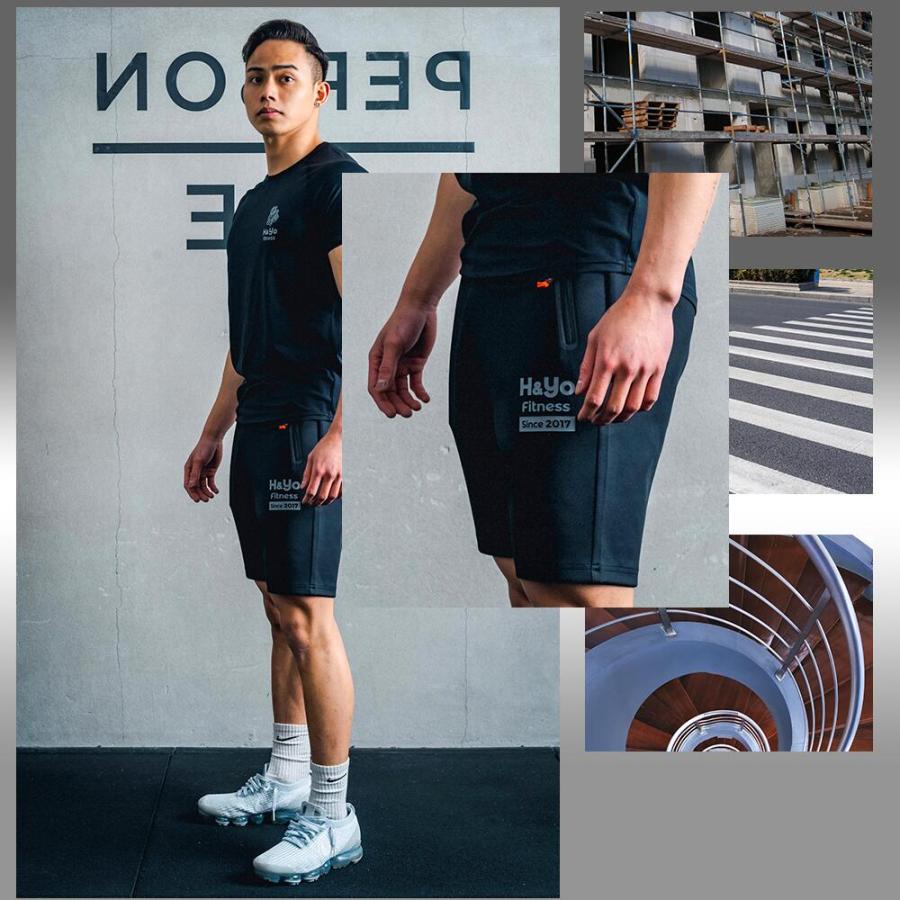 トレーニングウェア メンズ ハーフパンツ ショートパンツ ジムウェア 短パン 高伸縮性 ファスナー付 おしゃれ かっこいい ウェイトトレーニング | H＆Yo fitness | 02