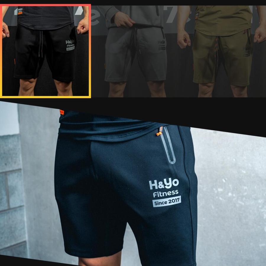 トレーニングウェア メンズ ハーフパンツ ショートパンツ ジムウェア 短パン 高伸縮性 ファスナー付 おしゃれ かっこいい ウェイトトレーニング | H＆Yo fitness | 03