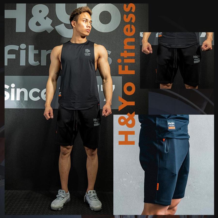 トレーニングウェア メンズ ハーフパンツ ショートパンツ ジムウェア 短パン 高伸縮性 ファスナー付 おしゃれ かっこいい ウェイトトレーニング | H＆Yo fitness | 04