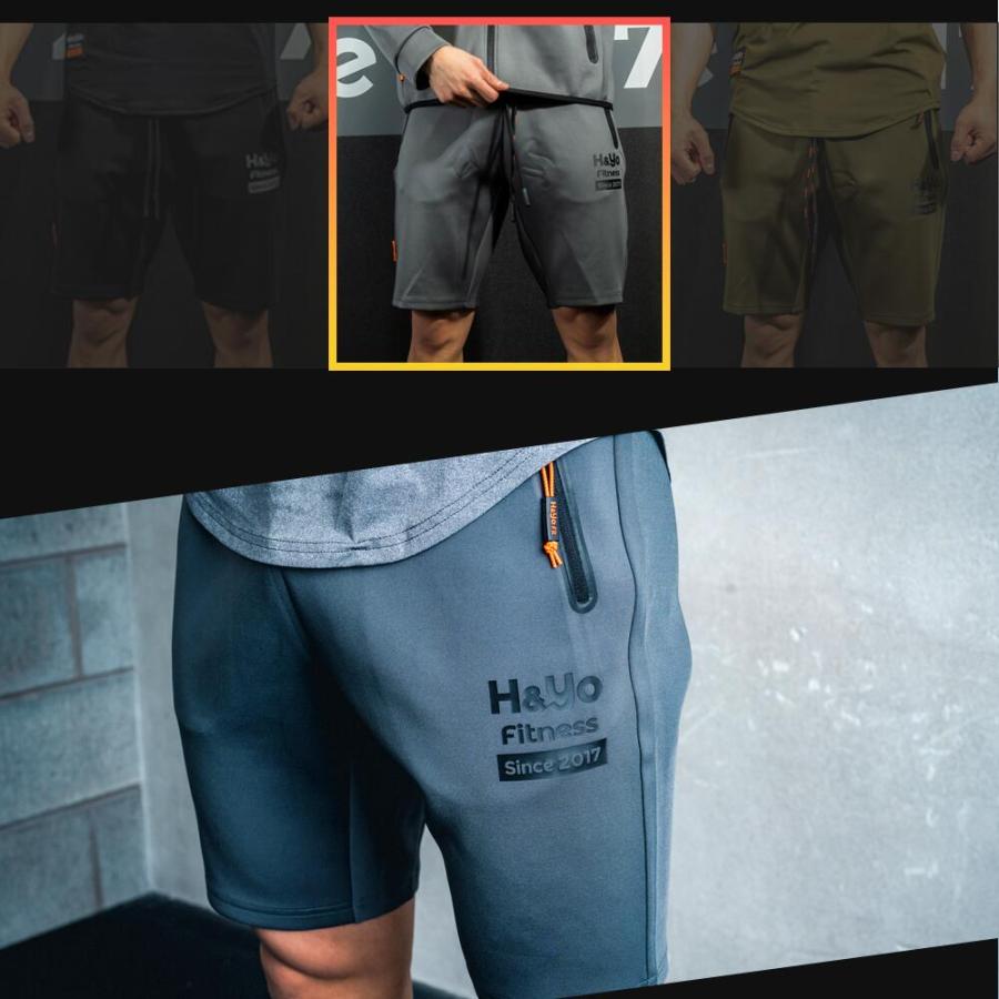 トレーニングウェア メンズ ハーフパンツ ショートパンツ ジムウェア 短パン 高伸縮性 ファスナー付 おしゃれ かっこいい ウェイトトレーニング | H＆Yo fitness | 07