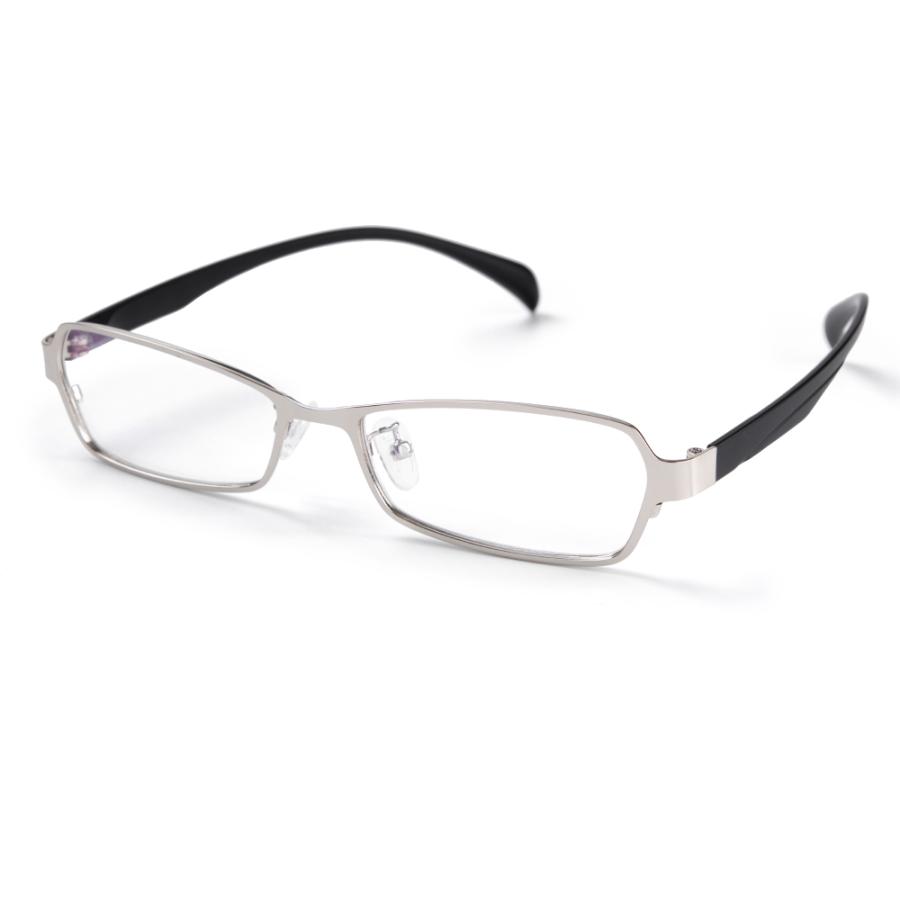 伊達メガネ細フチ 銀 スクエア メンズ レディース 眼鏡 度なし