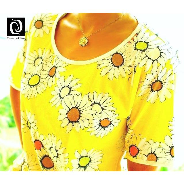 【送料無料】イタリアンフラワー柄Ｔシャツ＜ライトイエロー＞_レディース_トップス_カットソー_半袖