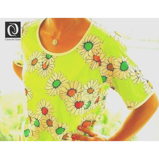 【送料無料】イタリアンフラワー柄Ｔシャツ＜ライトグリーン＞_レディース_トップス_カットソー_半袖