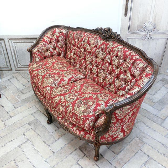 ソファ　2人掛け　2P 柄物　アンティーク　ヴィンテージ S709 ⭐ 2Pソファー ヴィンテージ風 アンティーク風 レトロ 合皮 幅