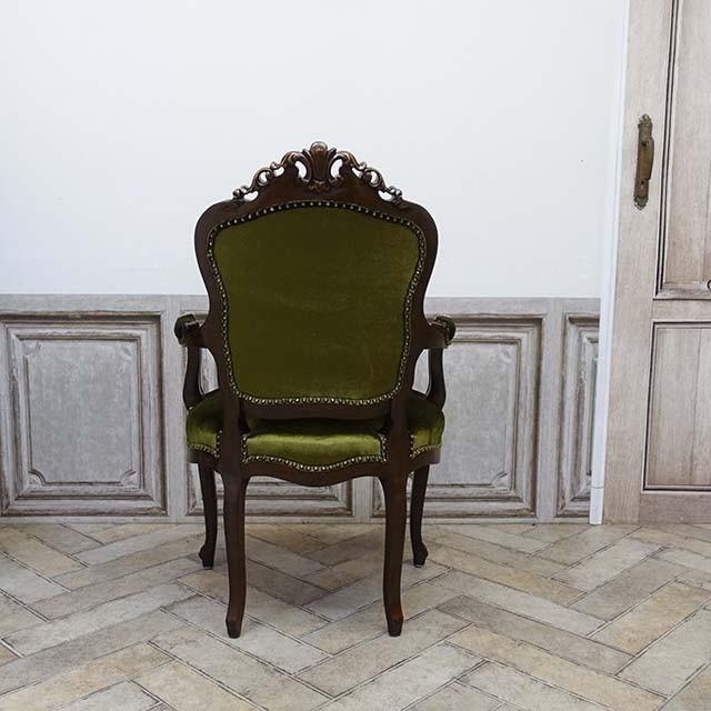 アンティーク ロココ様式 木製 花柄アームチェア 一人掛けソファー リベット打ち ②アンティーク ロココ様式 木製花柄アームチェア 一人掛け