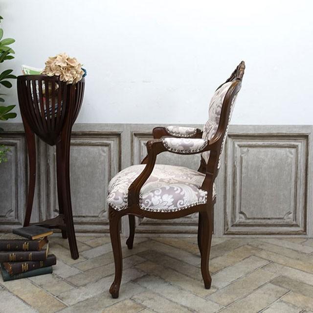 アンティーク ロココ様式 木製 花柄アームチェア 一人掛けソファー リベット打ち アンティーク ロココ様式 木製ベンチ 花柄アームチェア 一人掛け