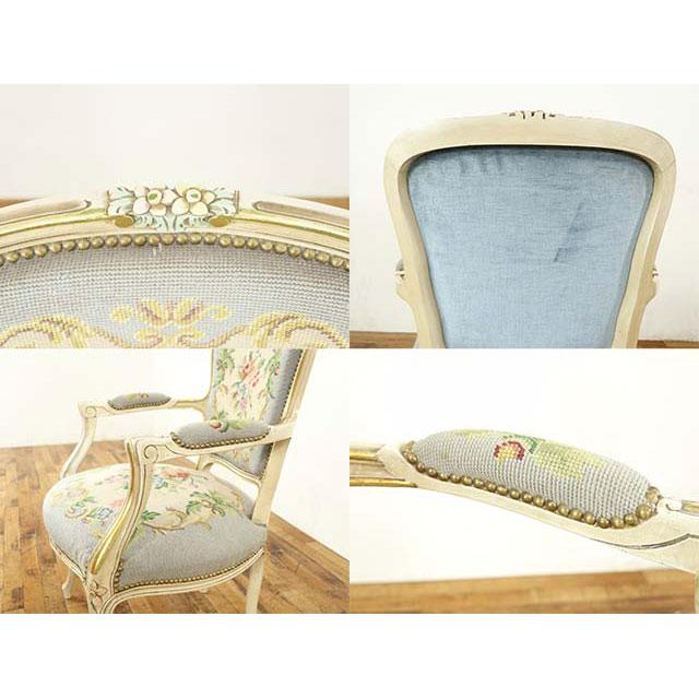 フランスアンティーク　パイン材　ラッシュ編みチェア　肘掛け　無垢材　ブロカント フランスアンティーク パイン材 ラッシュ編みチェア 肘掛け 無垢