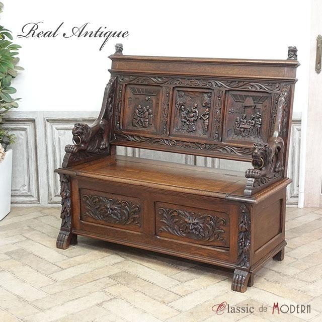 フレンチヴィンテージベンチ フランス アンティーク 家具 ベンチ 玄関 リビング オーク 1900年代