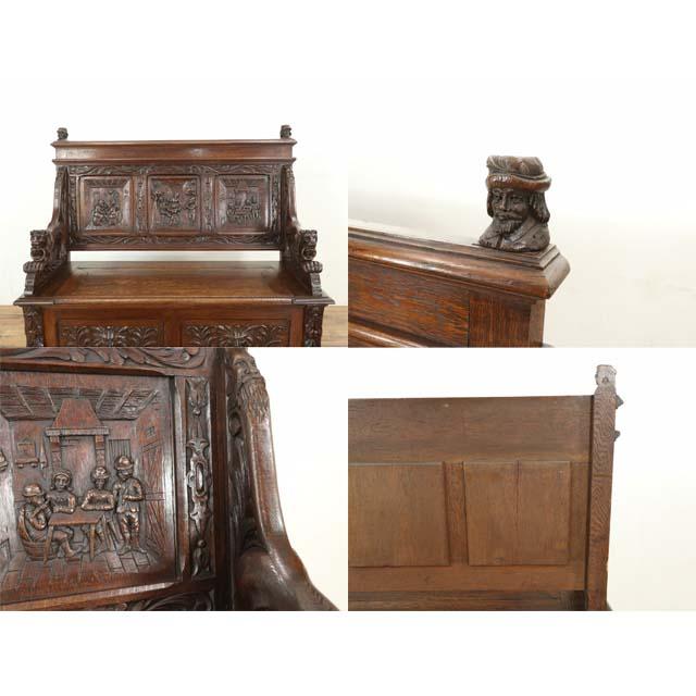 フランス アンティーク 家具 ベンチ 玄関 リビング オーク 1900年代