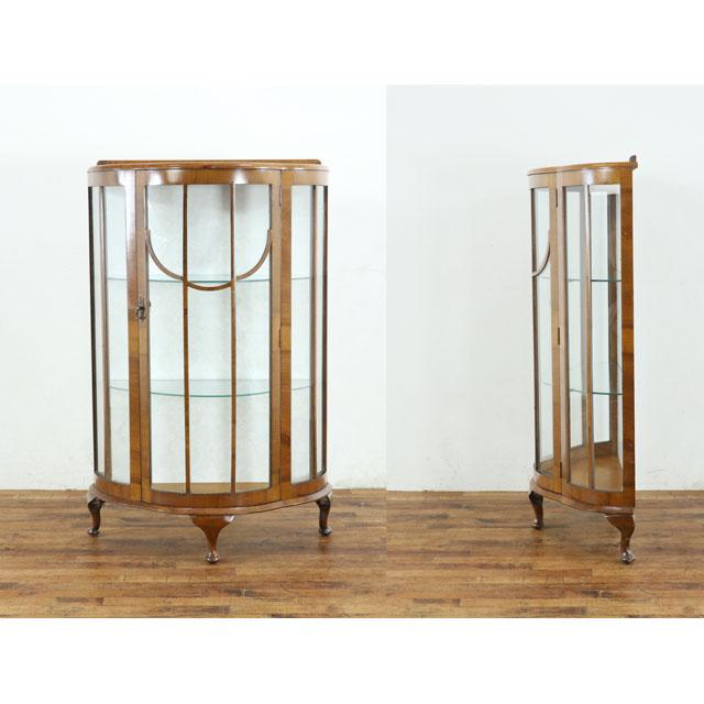 イギリス アンティーク 家具 ショーケース 飾り棚  ディスプレイ クロス張替済 ウォールナット 1940年代 レトロ 英国 antique80291の画像