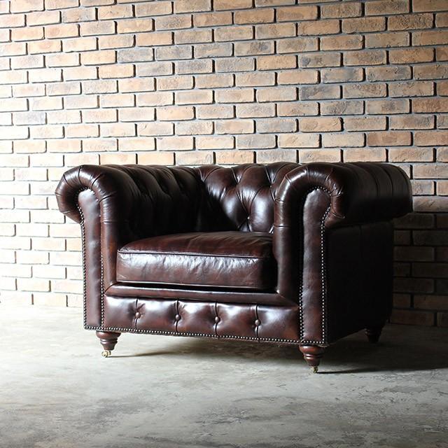 輸入家具 ソファ アンティーク風 シングルソファ チェスターフィールド
