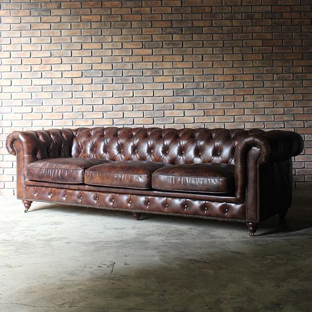 輸入家具 ソファ アンティーク風 トリプルソファ チェスターフィールド 