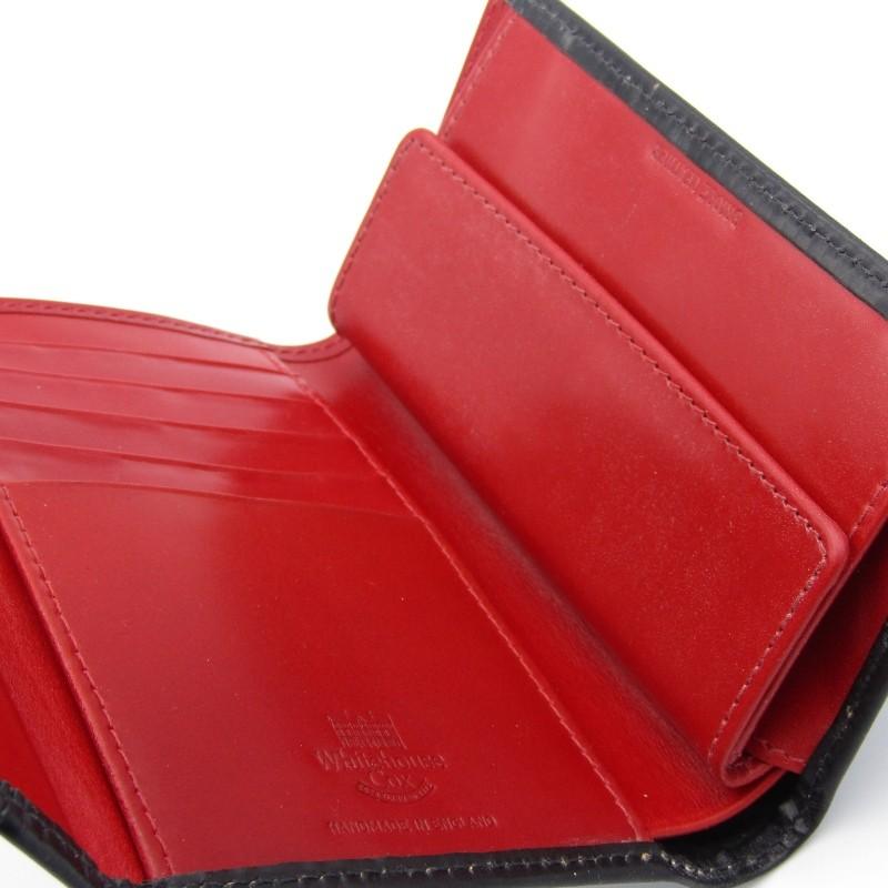 ホワイトハウスコックス 黒レザー三つ折り財布 赤内装 未使用 