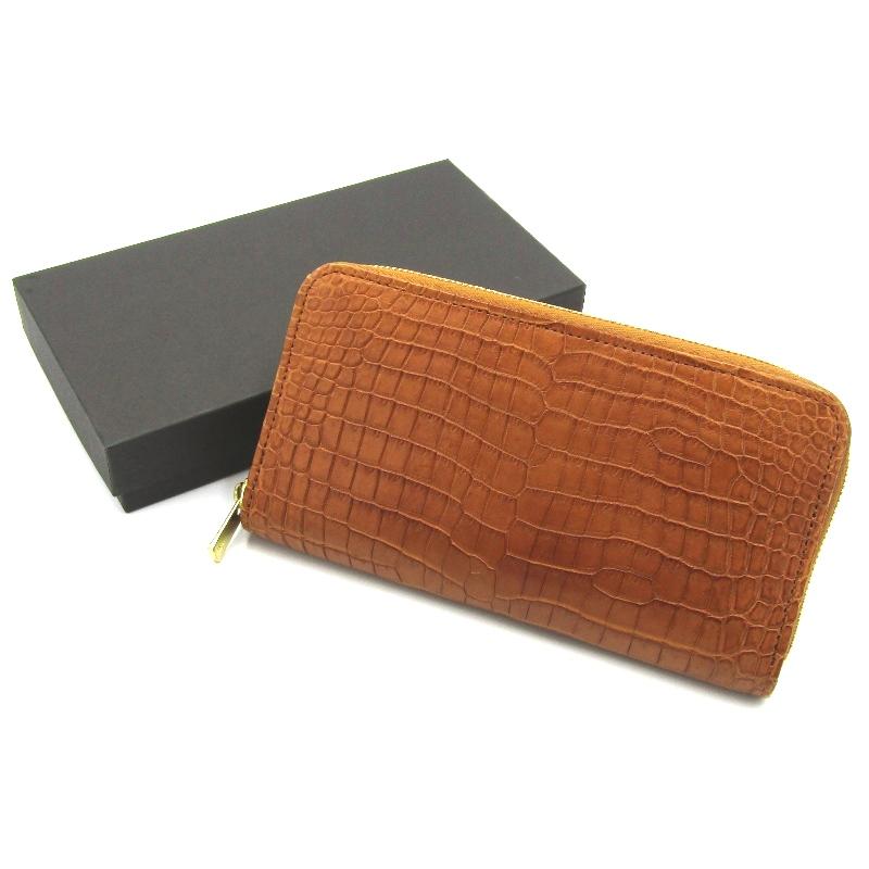 良品 GAUDIE ガウディ 長財布 クロコダイル ラウンドファスナー ジップ  