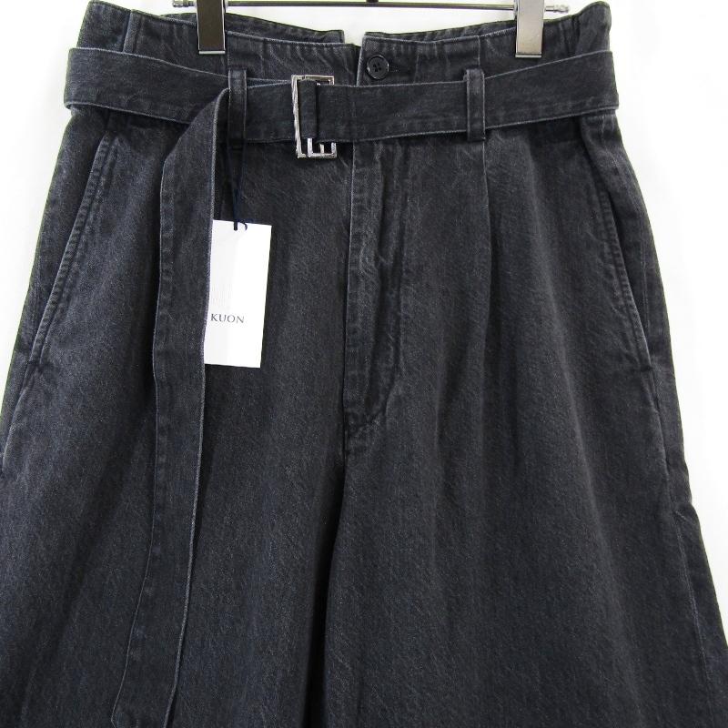 未使用 KUON クオン Single Pleated Denim Belted Trousers