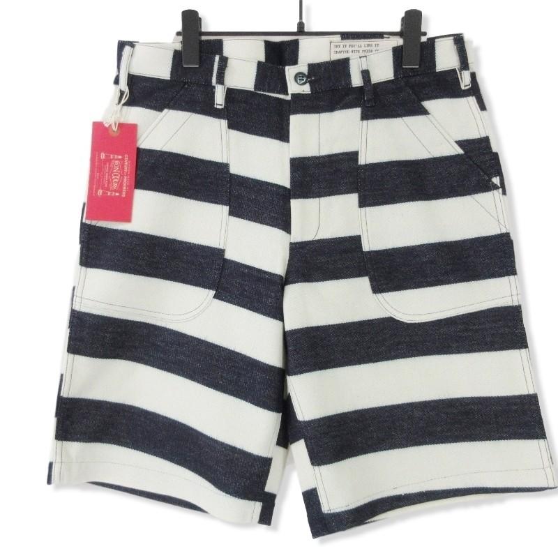 65 Off 送料無料 プライスダウン 未使用 0168 中古 メンズ 32 白 インディゴ ショートパンツ ボーダー ベイカーショーツ ボンクラ Boncoura ボトムス パンツ Solvestudentdebt Com