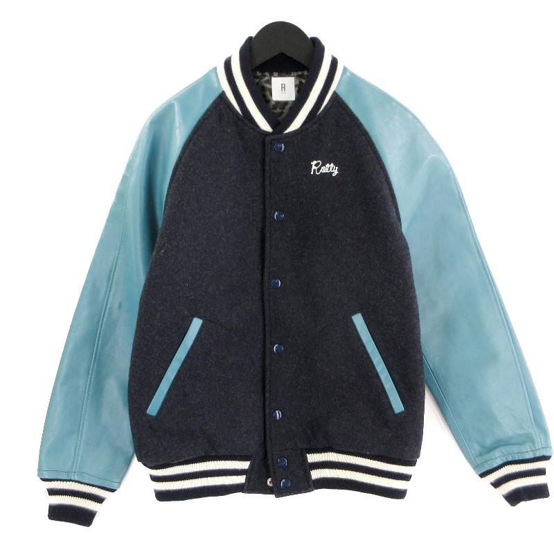 ファッションの メルトン 袖レザー ロットワイラー Rottweiler 未使用 新入荷 スタジャン 中古 メンズ タグ付き M 紺 ネイビー Jacket Stadium Rtw14a 1002 ジャケット Affaires Sociales Gouv Cg