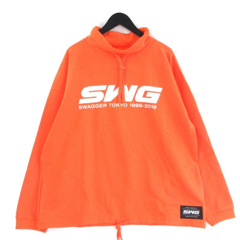 良品 SWAGGER スワッガー スウェット モックネック プリント TOKYO 1999-2019 オレンジ L メンズ 中古 ...