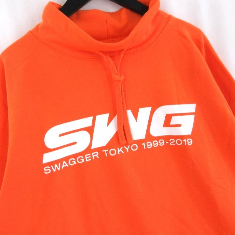 良品 SWAGGER スワッガー スウェット モックネック プリント TOKYO 1999-2019 オレンジ L メンズ 中古 ...