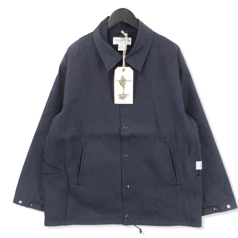 Lサイズ！SASSAFRAS 飛び下りる デニムガーデナーステンカラーコート 