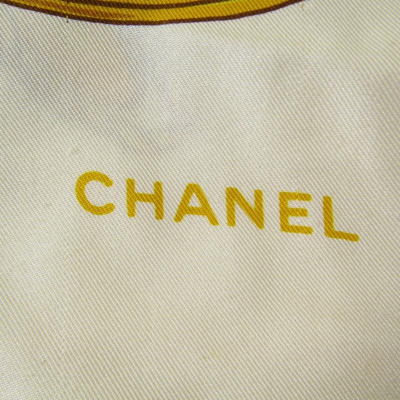 CHANEL シャネル スカーフ ココマーク 大判 シルク アクセサリー柄 95cm × 95cm アイボリー   22000032｜classic｜04