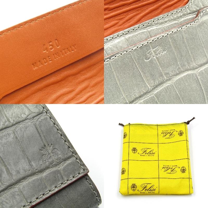 美品☆Felisi クロコ型押し 名刺入れ カードケース レザー ビジネス Felisi 美品 フェリージ 名刺入れ 450/SA カードケース クロコ型