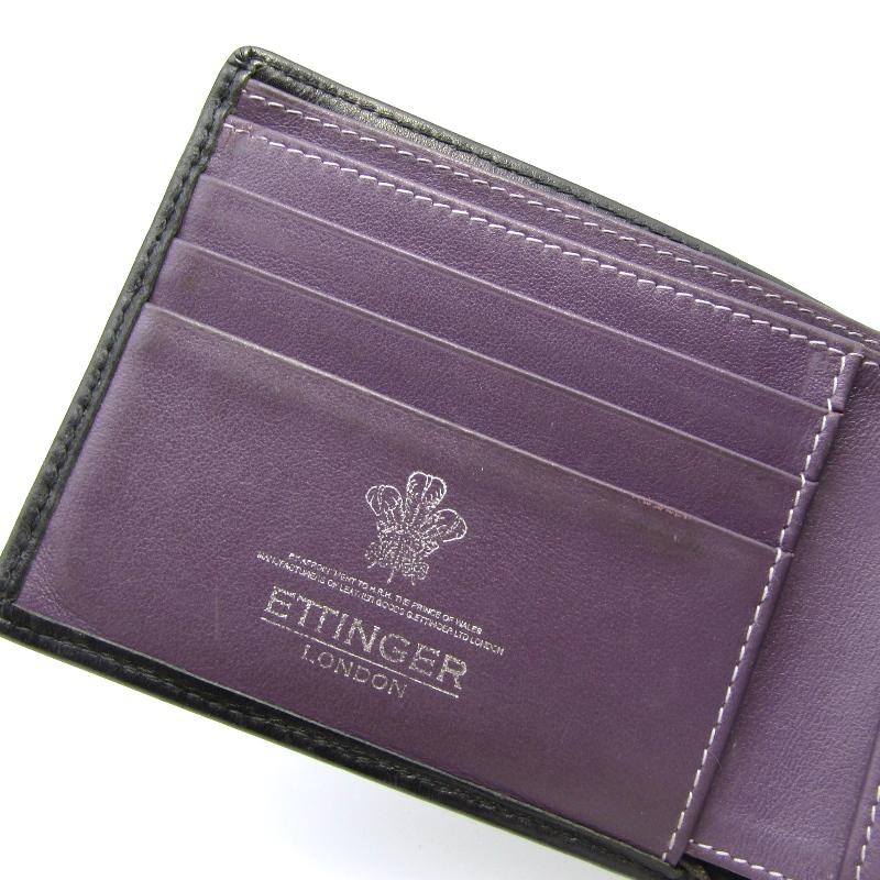 ETTINGER エッティンガー 二つ折り財布 ブライドル 札入れ 英国製 ブラック×パープル   24002998｜classic｜07