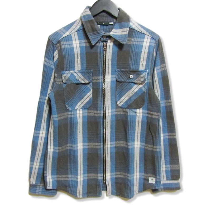 SASSAFRAS ササフラス 長袖ネルシャツ ジップアップ ブルー 青 S 