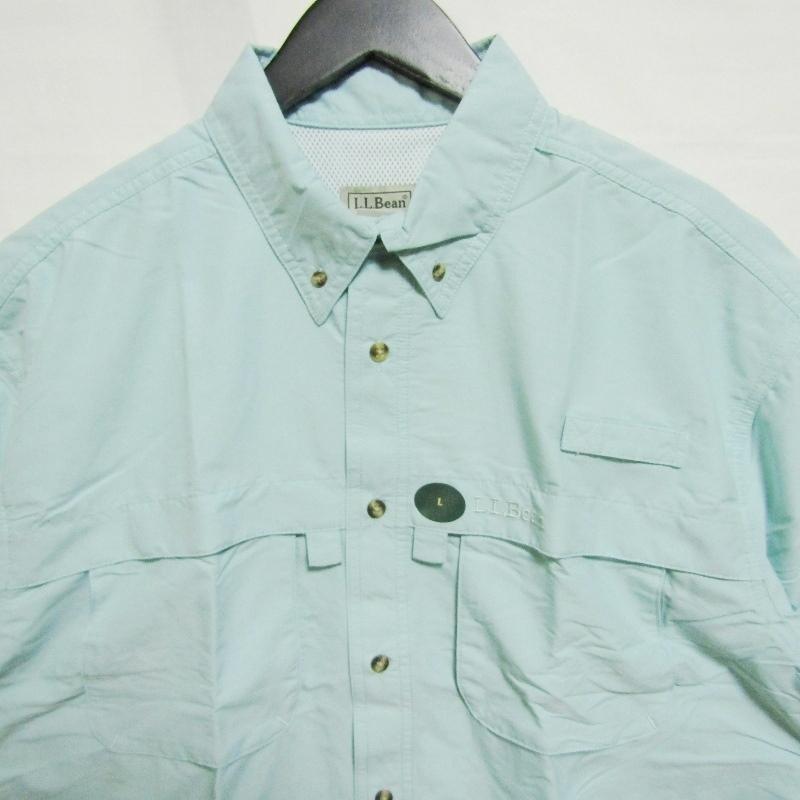 未使用 エルエルビーン 半袖シャツ 210253 SUN SMART サンスマート ナイロン ワークシャツ ボタンダウン 緑 L  メンズ 中古 27006890