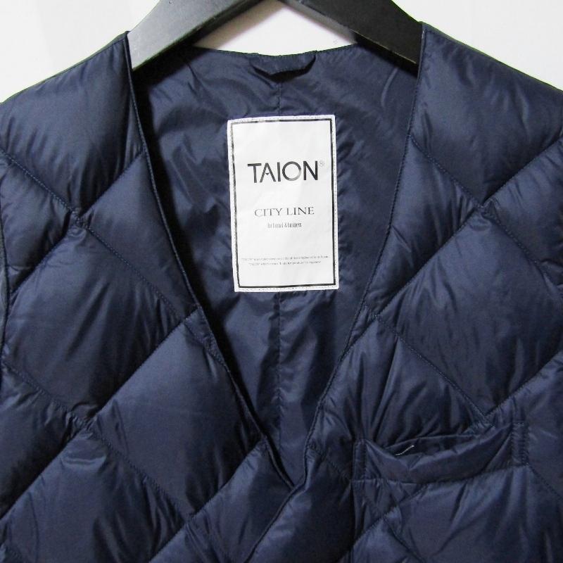 TAION ダウンベスト ネイビー キルティング 新品 TAION ネイビー キルティング ダウン Vネックロングベスト ロング