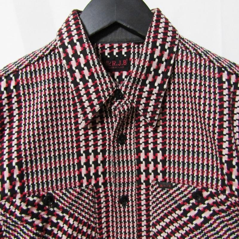 R.J.Bメンズ長袖シャツ R.J.B アールジェイビー 長袖ワークシャツ レッド ブラック ホワイト