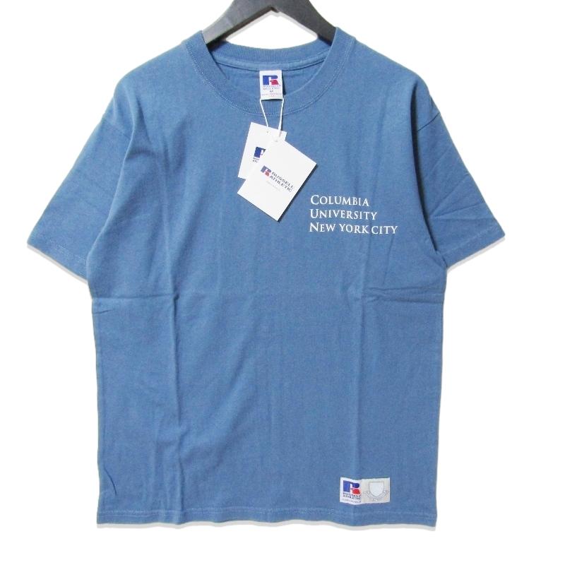 未使用 RUSSELL ATHLETIC ラッセル Columbia University S/S RC-24522 M+RC 青 Tシャツ Mのプリント