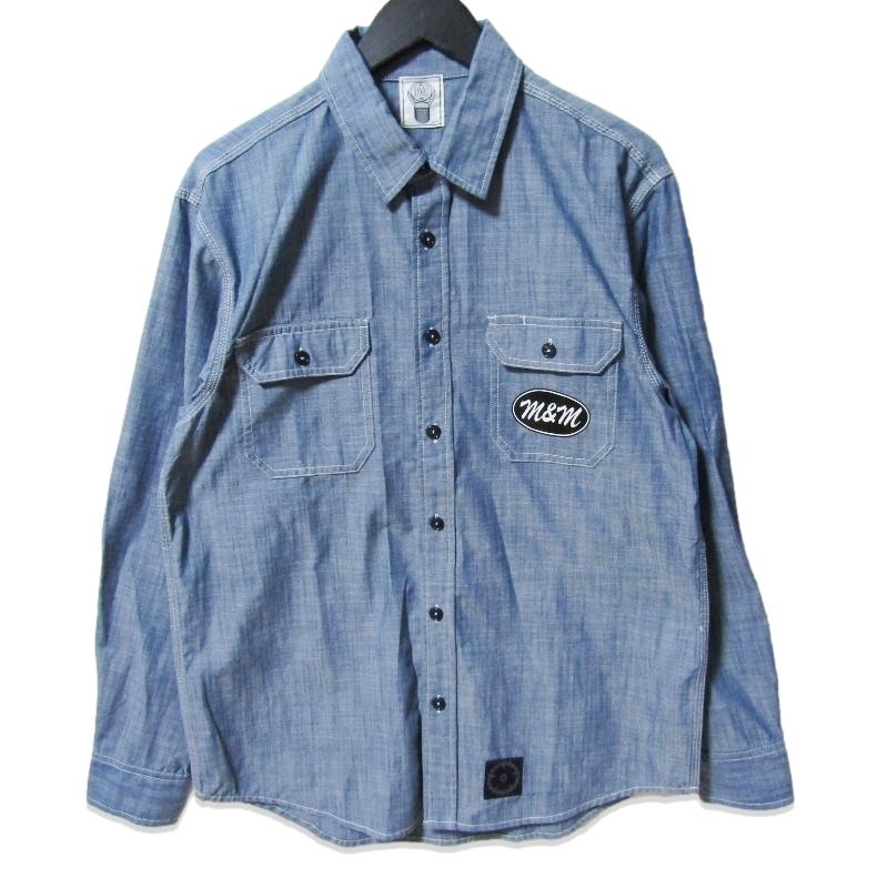 未使用 M&M エムアンドエム 長袖シャンブレーシャツ 21-MSH-003 CHAMBRAY WORK L/S SHIRT ブルー M 27113736 未使用 M&M エムアンドエム 長袖シャンブレーシャツ 21-MSH-003