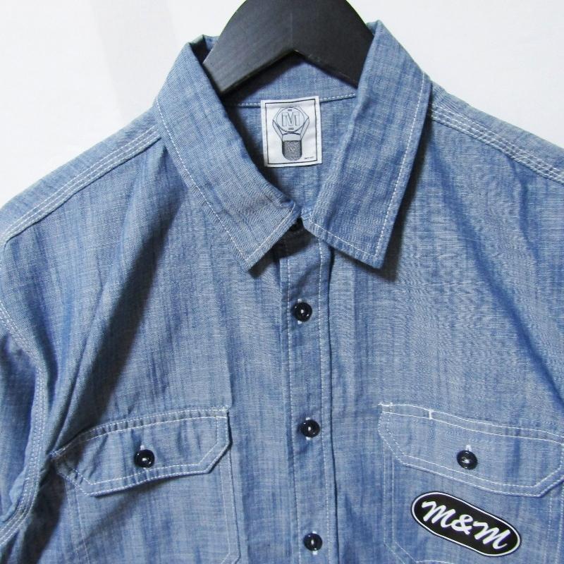 未使用 M&M エムアンドエム 長袖シャンブレーシャツ 21-MSH-003 CHAMBRAY WORK L/S SHIRT ブルー M 27113736 未使用 M&M エムアンドエム 長袖シャンブレーシャツ 21-MSH-003