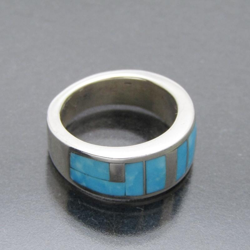 良品 Navajo ナバホ族 リング インレイ AT作 ターコイズ 良品 Navajo ナバホ族 リング インレイ AT作 ターコイズ